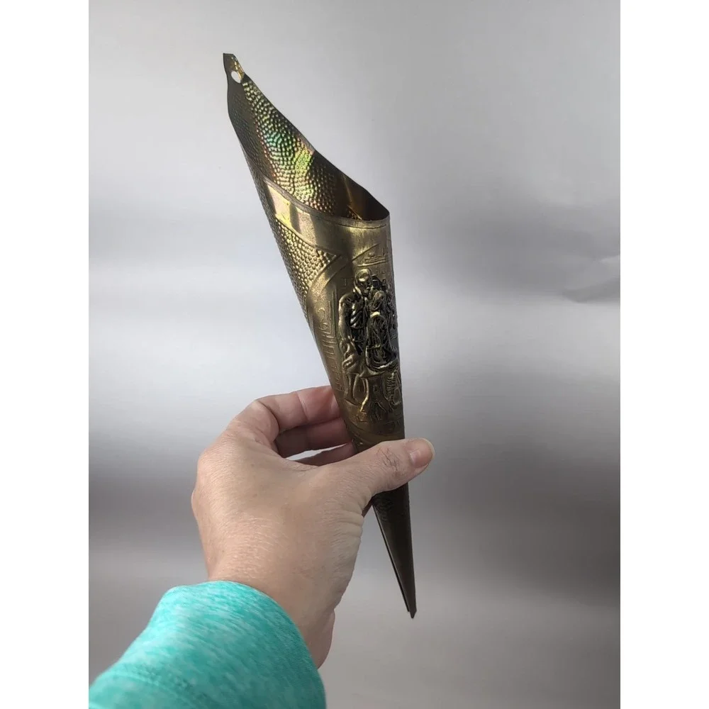 Brass Repousse Wall Vase Match Holder/Fireplace Mount 11